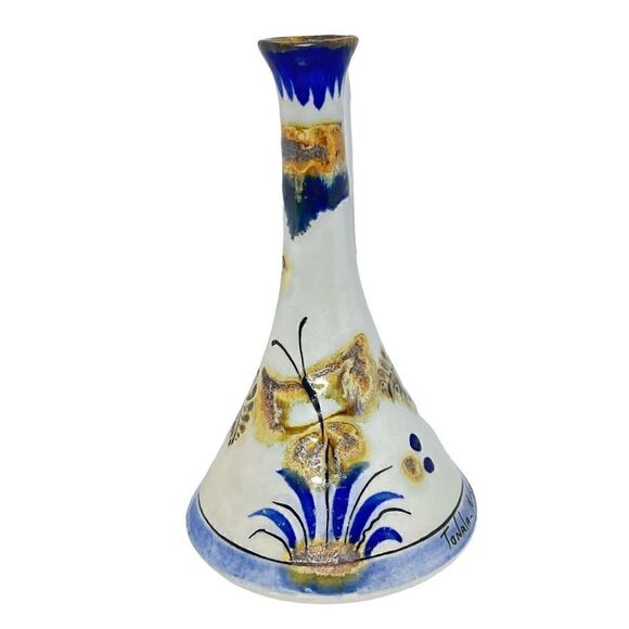 Vintage Small Tonala Mexico Pottery Vase Water Jug Bird Flower Folk Art - Picture 1 of 7